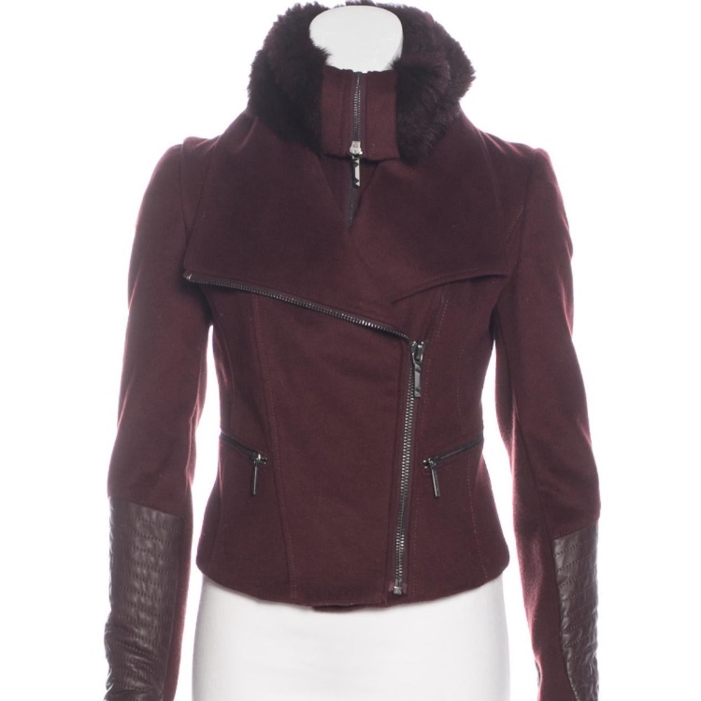 BCBG Max Azria Fur-lined burgundy jacket